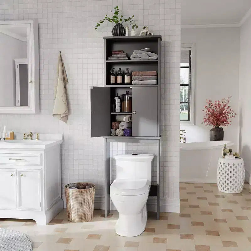 Étagères de rangement au-dessus des toilettes