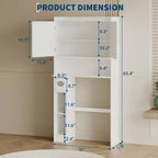 Meuble de rangement au-dessus des toilettes avec porte-papier toilette, organisateur de salle de bain à deux portes avec étagères réglables, étagère de salle de bain autoportante, blanc