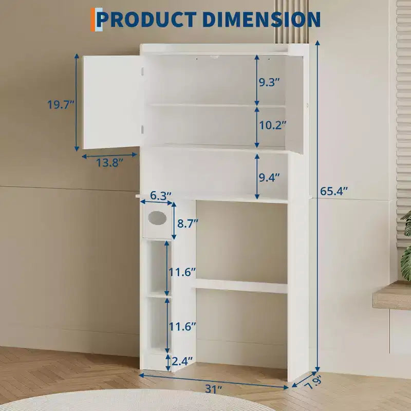 Meuble de rangement au-dessus des toilettes avec porte-papier toilette, organisateur de salle de bain à deux portes avec étagères réglables, étagère de salle de bain autoportante, blanc