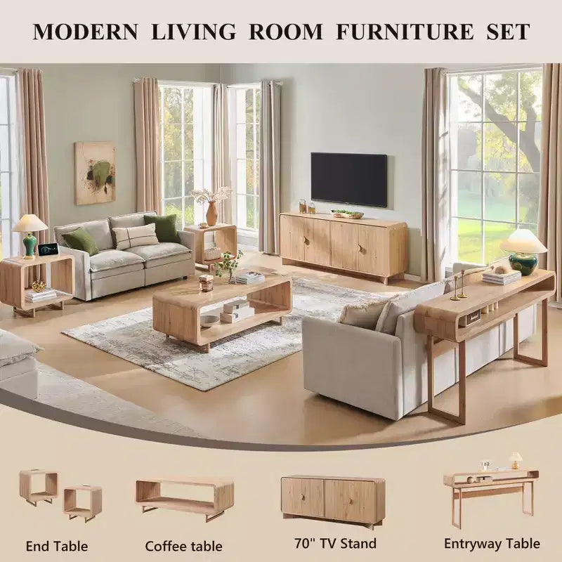 Meuble TV moderne de 70 po, centre de divertissement pour téléviseurs jusqu'à 80 po, console multimédia avec étagères réglables et grand espace de rangement
