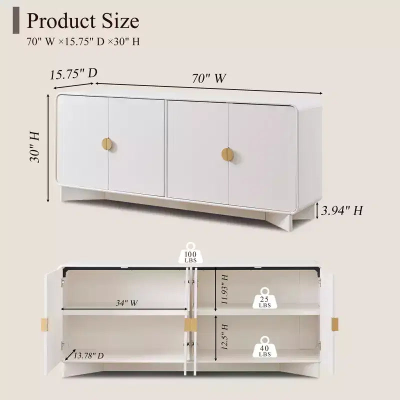 Meuble TV moderne de 70 po, centre de divertissement pour téléviseurs jusqu'à 80 po, console multimédia avec étagères réglables et grand espace de rangement