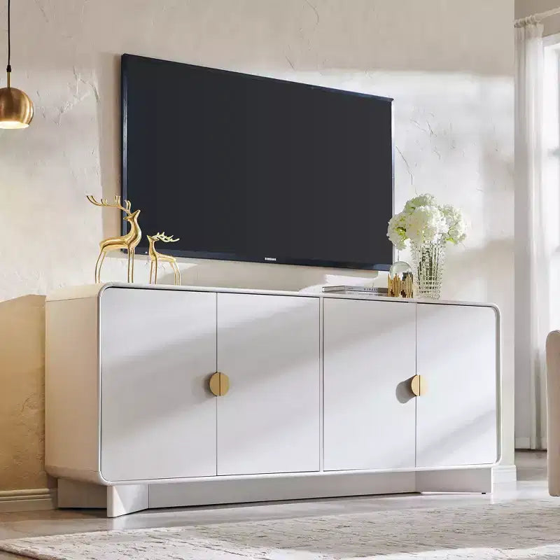 Meuble TV moderne de 70 po, centre de divertissement pour téléviseurs jusqu'à 80 po, console multimédia avec étagères réglables et grand espace de rangement