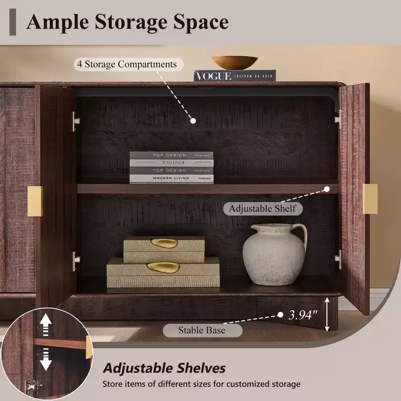 Meuble TV moderne de 70 po, centre de divertissement pour téléviseurs jusqu'à 80 po, console multimédia avec étagères réglables et grand espace de rangement