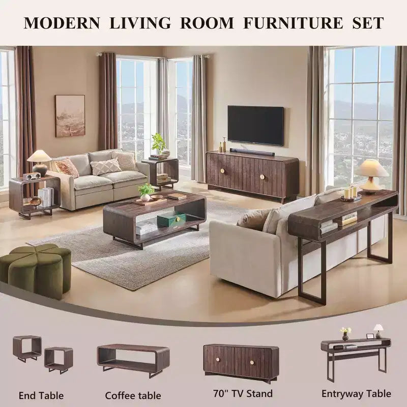 Meuble TV moderne de 70 po, centre de divertissement pour téléviseurs jusqu'à 80 po, console multimédia avec étagères réglables et grand espace de rangement