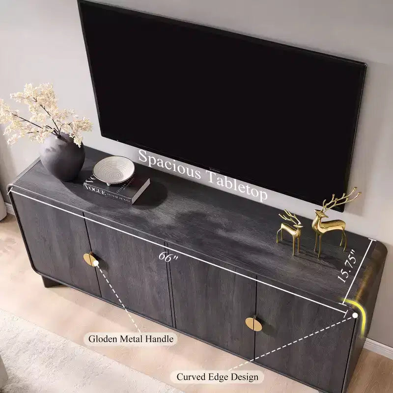 Meuble TV moderne de 70 po, centre de divertissement pour téléviseurs jusqu'à 80 po, console multimédia avec étagères réglables et grand espace de rangement