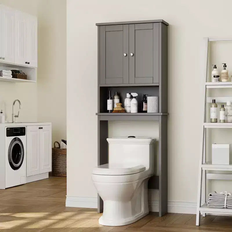 Meuble de rangement sur pied au-dessus des toilettes, organisateur d'étagères de salle de bain avec dispositif anti-basculement, petite étagère autoportante peu encombrante avec étagère réglable