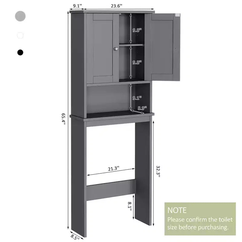 Meuble de rangement sur pied au-dessus des toilettes, organisateur d'étagères de salle de bain avec dispositif anti-basculement, petite étagère autoportante peu encombrante avec étagère réglable