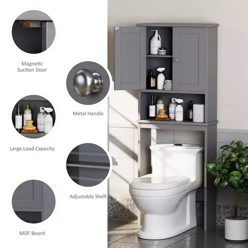Meuble de rangement sur pied au-dessus des toilettes, organisateur d'étagères de salle de bain avec dispositif anti-basculement, petite étagère autoportante peu encombrante avec étagère réglable