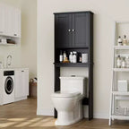 Meuble de rangement sur pied au-dessus des toilettes, organisateur d'étagères de salle de bain avec dispositif anti-basculement, petite étagère autoportante peu encombrante avec étagère réglable