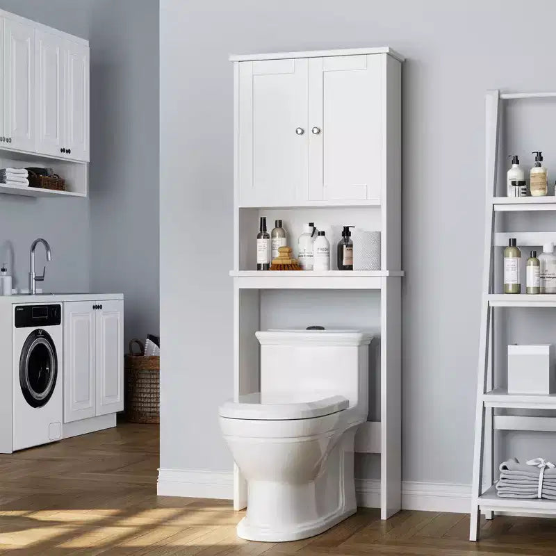 Meuble de rangement sur pied au-dessus des toilettes, organisateur d'étagères de salle de bain avec dispositif anti-basculement, petite étagère autoportante peu encombrante avec étagère réglable