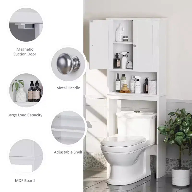Meuble de rangement sur pied au-dessus des toilettes, organisateur d'étagères de salle de bain avec dispositif anti-basculement, petite étagère autoportante peu encombrante avec étagère réglable
