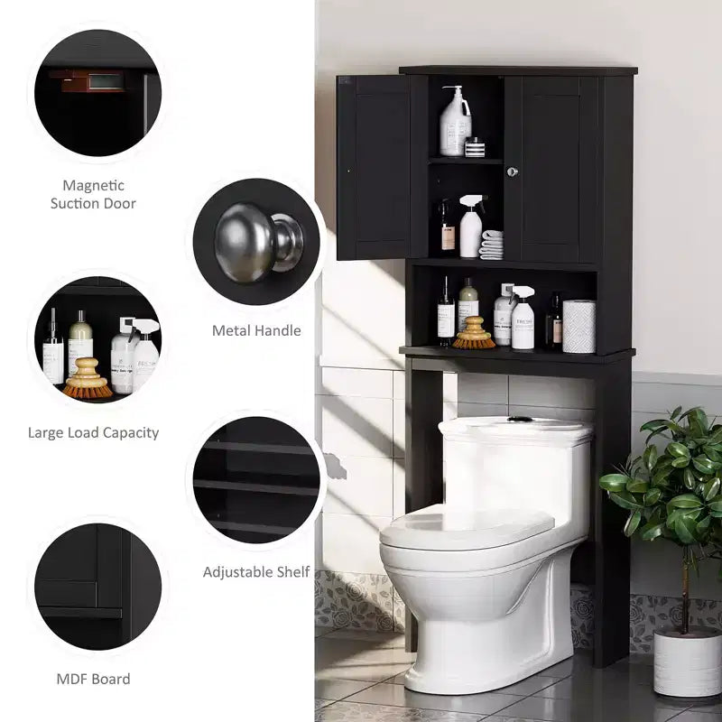 Meuble de rangement sur pied au-dessus des toilettes, organisateur d'étagères de salle de bain avec dispositif anti-basculement, petite étagère autoportante peu encombrante avec étagère réglable
