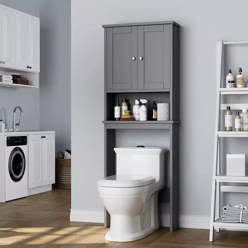 Meuble de rangement sur pied au-dessus des toilettes, organisateur d'étagères de salle de bain avec dispositif anti-basculement, petite étagère autoportante peu encombrante avec étagère réglable