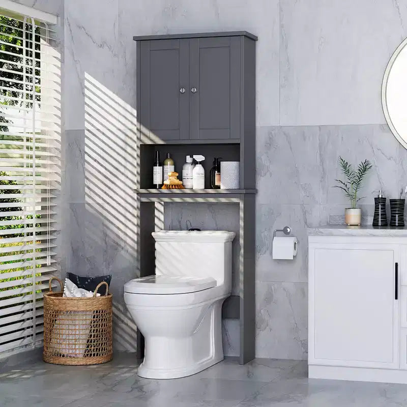 Meuble de rangement sur pied au-dessus des toilettes, organisateur d'étagères de salle de bain avec dispositif anti-basculement, petite étagère autoportante peu encombrante avec étagère réglable