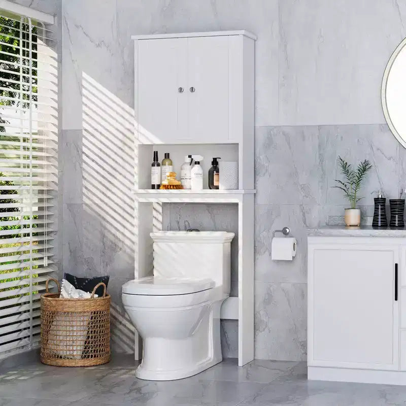 Meuble de rangement sur pied au-dessus des toilettes, organisateur d'étagères de salle de bain avec dispositif anti-basculement, petite étagère autoportante peu encombrante avec étagère réglable