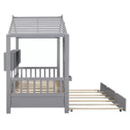 Lit de maison Whisen en bois pour enfant, taille double, design moderne avec lit gigogne et étagère de rangement