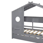 Lit de maison Whisen en bois pour enfant, taille double, design moderne avec lit gigogne et étagère de rangement