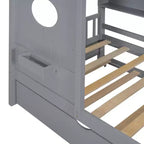 Lit de maison Whisen en bois pour enfant, taille double, design moderne avec lit gigogne et étagère de rangement