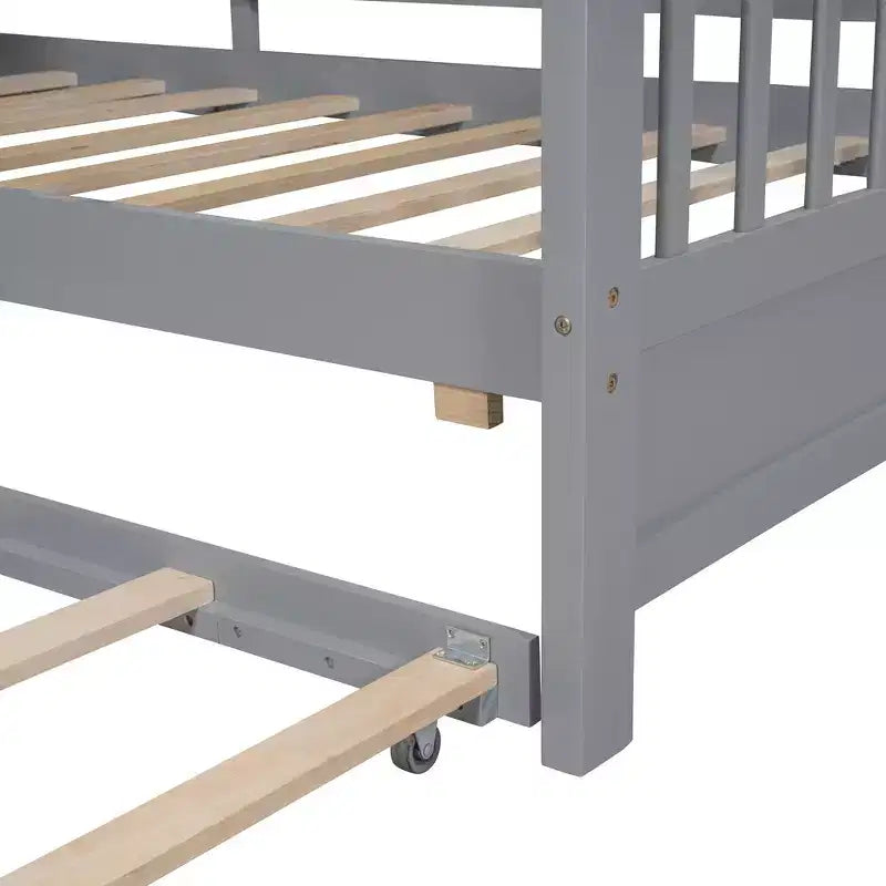 Lit de maison Whisen en bois pour enfant, taille double, design moderne avec lit gigogne et étagère de rangement