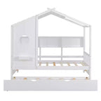 Lit de maison Whisen en bois pour enfant, taille double, design moderne avec lit gigogne et étagère de rangement
