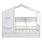 Lit de maison Whisen en bois pour enfant, taille double, design moderne avec lit gigogne et étagère de rangement