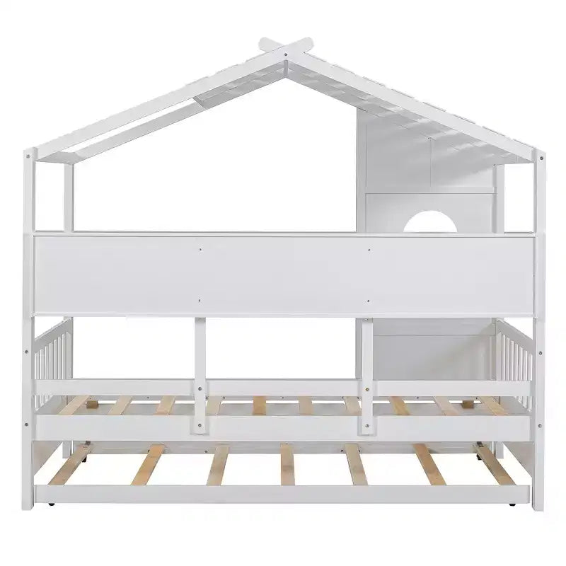 Lit de maison Whisen en bois pour enfant, taille double, design moderne avec lit gigogne et étagère de rangement