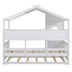 Lit de maison Whisen en bois pour enfant, taille double, design moderne avec lit gigogne et étagère de rangement