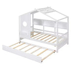 Lit de maison Whisen en bois pour enfant, taille double, design moderne avec lit gigogne et étagère de rangement