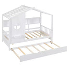 Lit de maison Whisen en bois pour enfant, taille double, design moderne avec lit gigogne et étagère de rangement