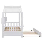 Lit de maison Whisen en bois pour enfant, taille double, design moderne avec lit gigogne et étagère de rangement