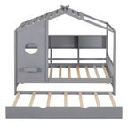 Lit de maison Whisen en bois pour enfant, taille double, design moderne avec lit gigogne et étagère de rangement