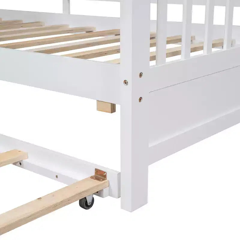 Lit de maison Whisen en bois pour enfant, taille double, design moderne avec lit gigogne et étagère de rangement