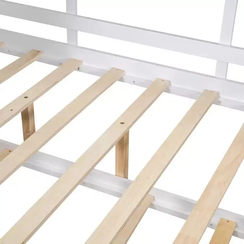 Lit de maison Whisen en bois pour enfant, taille double, design moderne avec lit gigogne et étagère de rangement