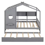 Lit de maison Whisen en bois pour enfant, taille double, design moderne avec lit gigogne et étagère de rangement