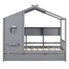 Lit de maison Whisen en bois pour enfant, taille double, design moderne avec lit gigogne et étagère de rangement