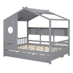 Lit de maison Whisen en bois pour enfant, taille double, design moderne avec lit gigogne et étagère de rangement