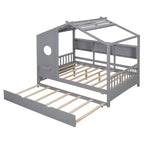 Lit de maison Whisen en bois pour enfant, taille double, design moderne avec lit gigogne et étagère de rangement