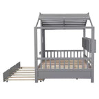 Lit de maison Whisen en bois pour enfant, taille double, design moderne avec lit gigogne et étagère de rangement