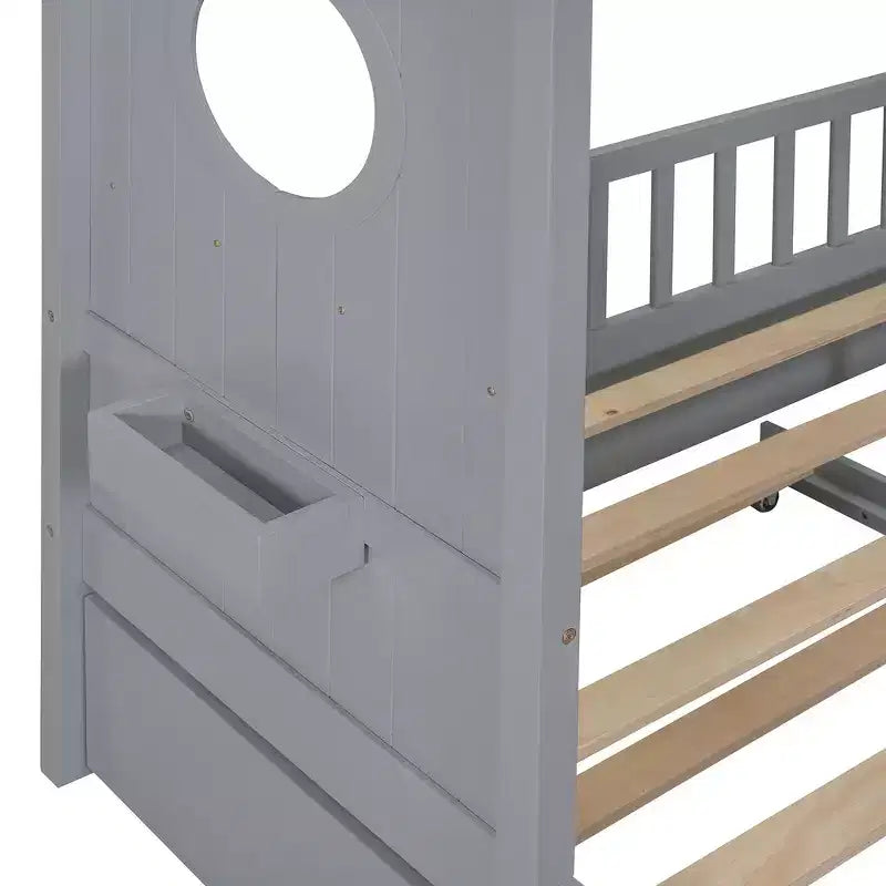 Lit de maison Whisen en bois pour enfant, taille double, design moderne avec lit gigogne et étagère de rangement