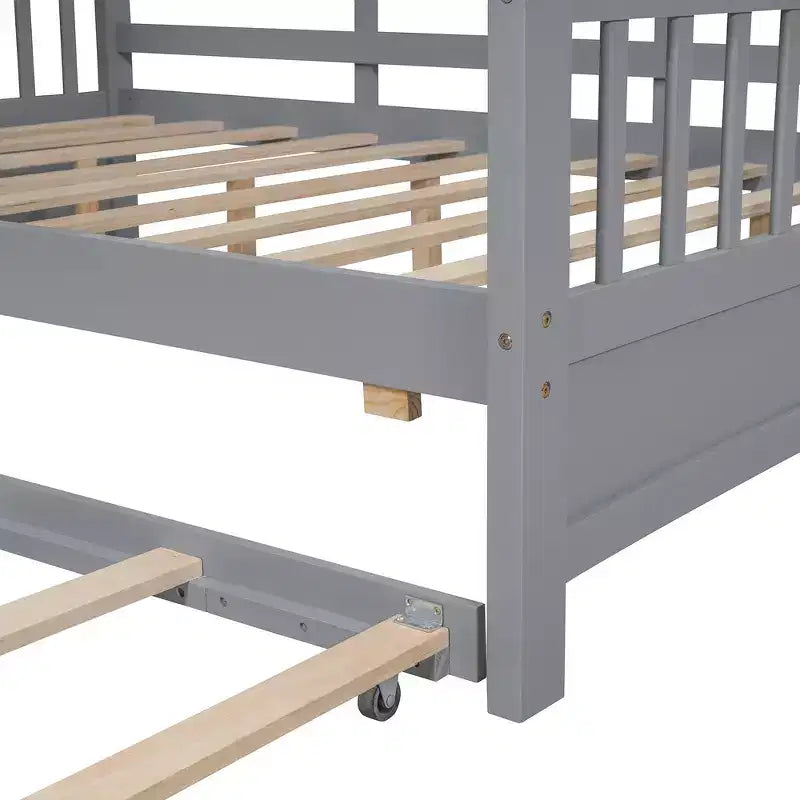 Lit de maison Whisen en bois pour enfant, taille double, design moderne avec lit gigogne et étagère de rangement