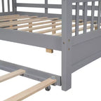 Lit de maison Whisen en bois pour enfant, taille double, design moderne avec lit gigogne et étagère de rangement