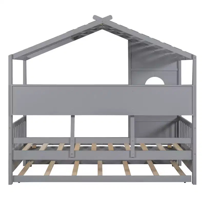 Lit de maison Whisen en bois pour enfant, taille double, design moderne avec lit gigogne et étagère de rangement