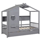 Lit de maison Whisen en bois pour enfant, taille double, design moderne avec lit gigogne et étagère de rangement