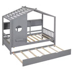 Lit de maison Whisen en bois pour enfant, taille double, design moderne avec lit gigogne et étagère de rangement