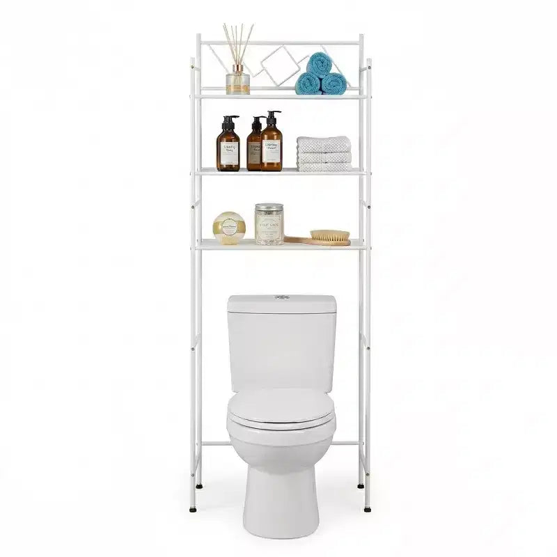 Meuble de rangement de salle de bain à 3 niveaux à poser au-dessus des toilettes, blanc