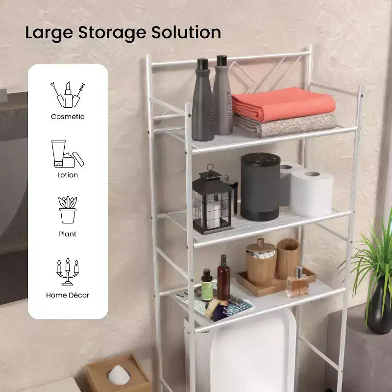 Meuble de rangement de salle de bain à 3 niveaux à poser au-dessus des toilettes, blanc