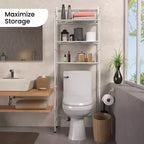 Meuble de rangement de salle de bain à 3 niveaux à poser au-dessus des toilettes, blanc