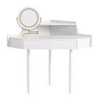 Coiffeuse d'angle pour chambre avec miroir à luminosité réglable, étagères de rangement ouvertes et design compact pour chambre à coucher