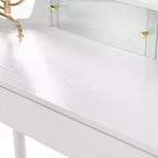 Coiffeuse d'angle pour chambre avec miroir à luminosité réglable, étagères de rangement ouvertes et design compact pour chambre à coucher