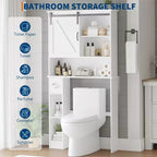 Meuble de rangement au-dessus des toilettes avec porte de grange coulissante, étagère de salle de bain avec étagère réglable et porte-papier toilette pour la salle de bain